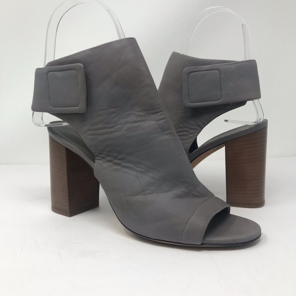 Vince Faye Open Toe Boot Block Heel Grey Leather - image 2
